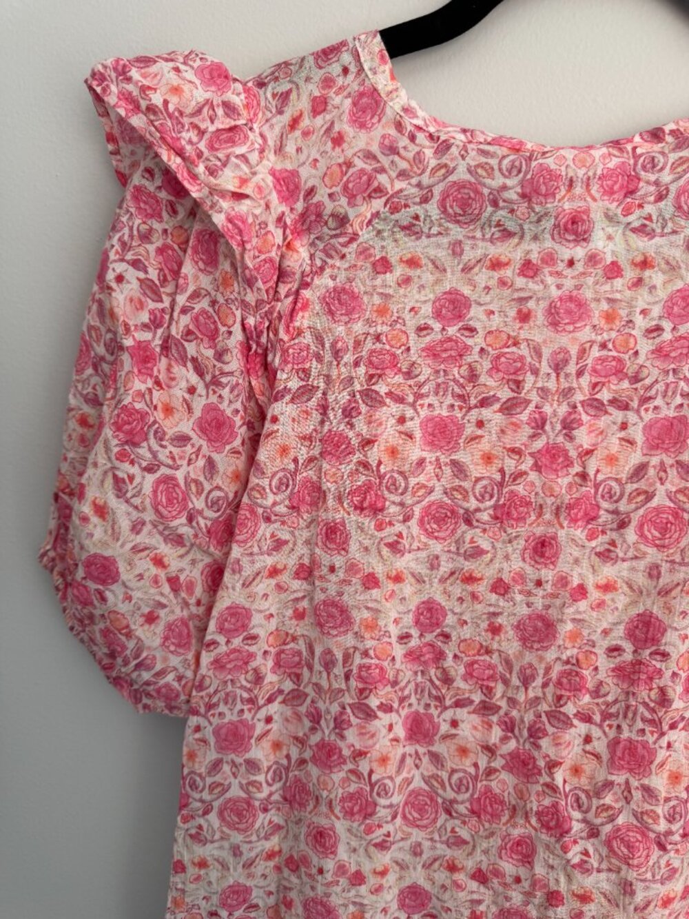 Hester & Orchard Pink Floral Ruffle Button Up Blouse 100% Cotton Feminine - Picture 11 of 11